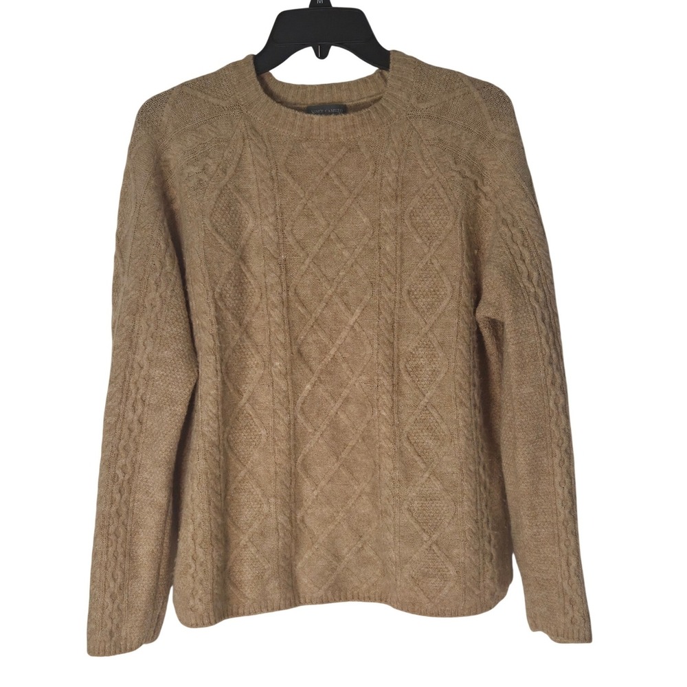 Vince Camuto Tan Cable Knit Sweater Long Sleeve Crew Neck Women Size S